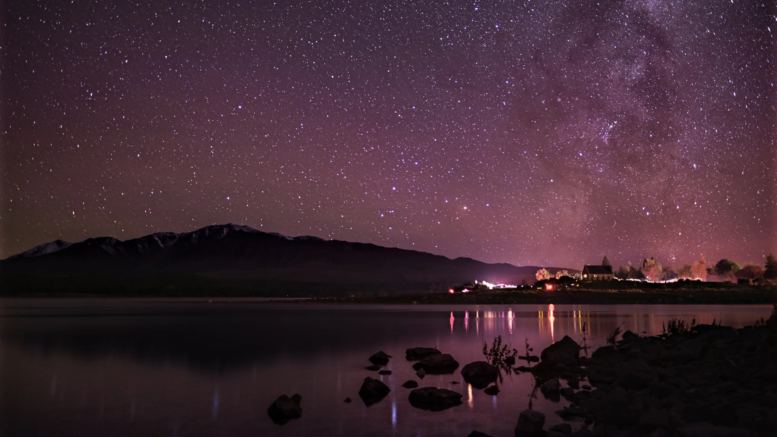 Church of the Good Shepherd at night with the Milky Way arching above