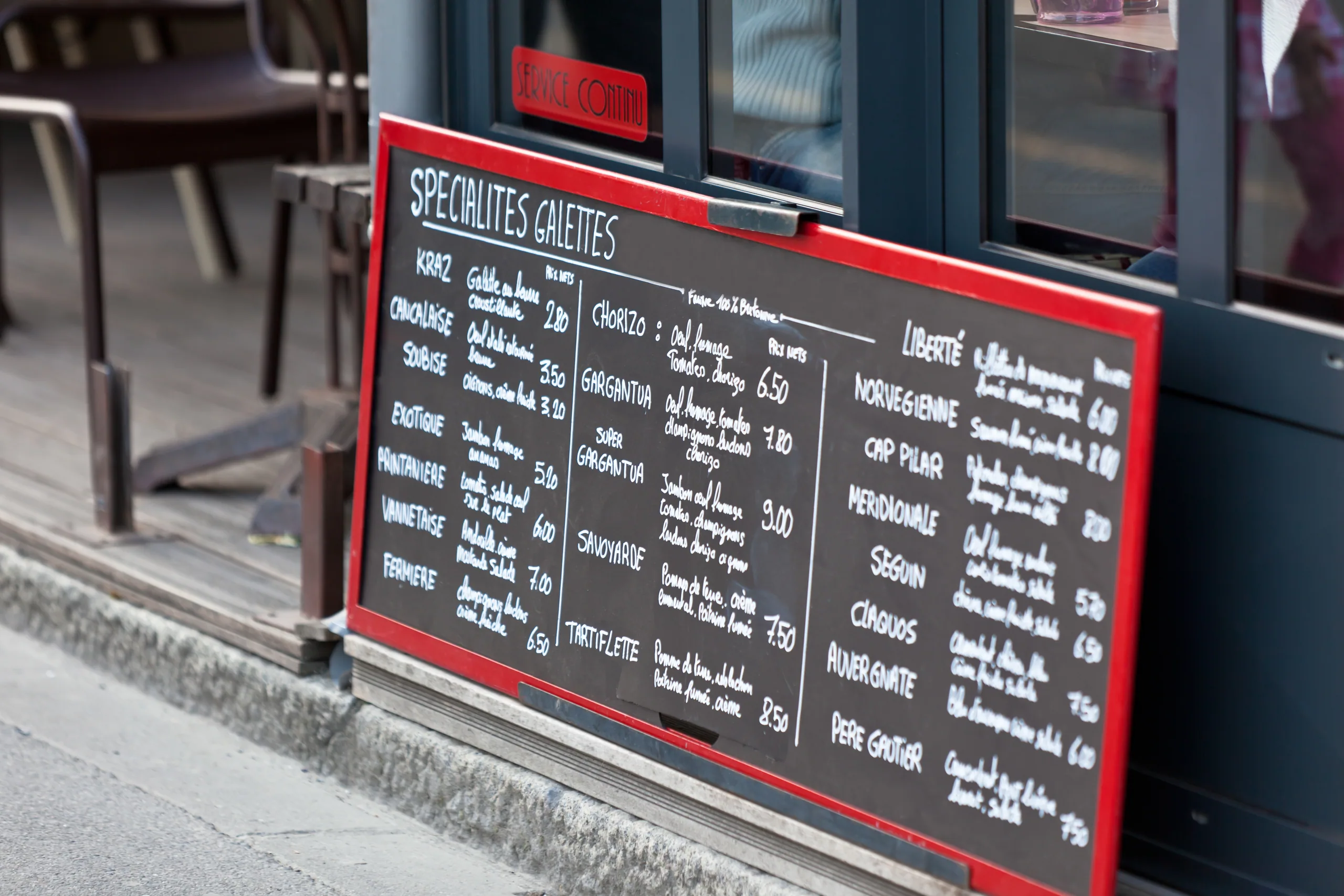 A handwritten menu board outside a New Zealand cafe showing prices in NZD